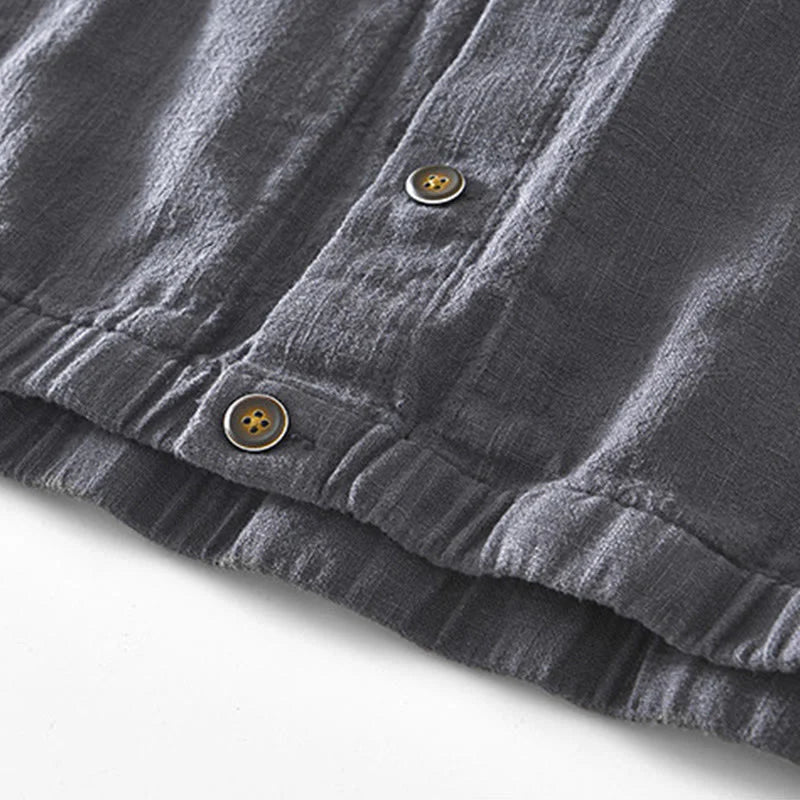 Buddha Stones Commute Plain Simple Buttons Design Men's Long Sleeve Ramie Linen Jacket With Pockets