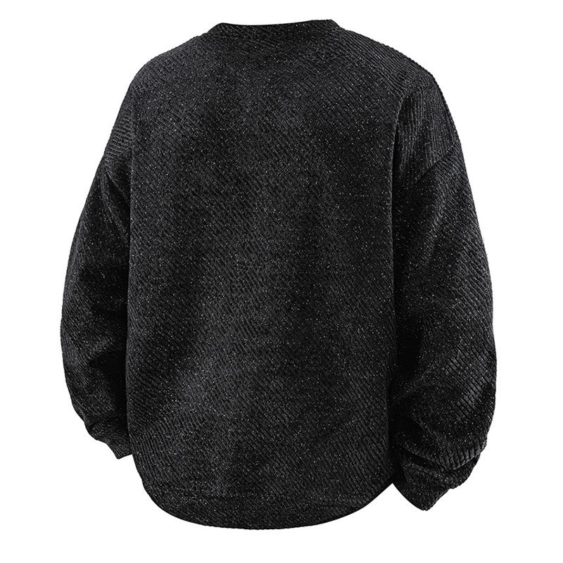Buddha Stones Fall Crew Neck Stripes Button Men's Sweatshirt Pullover