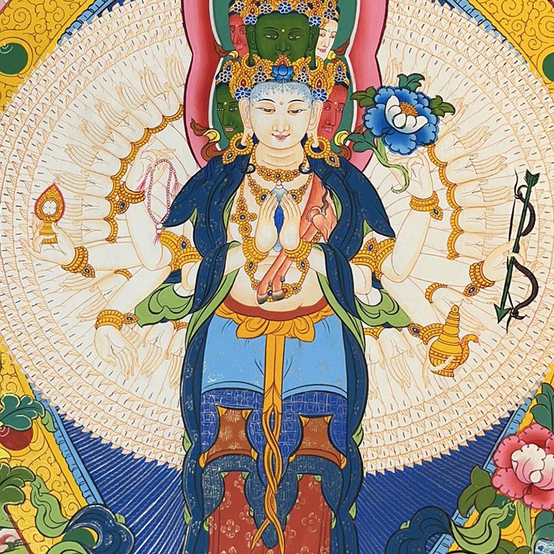 Buddha Stones Tibetan Thangka Painting Yellow God of Wealth Green Tara Avalokitesvara Handmade Decoration Blind Box(Random Style)