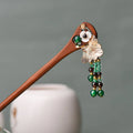 Buddha Stones Red Sandalwood Green Agate Ginkgo Leaf Protection Hairpin