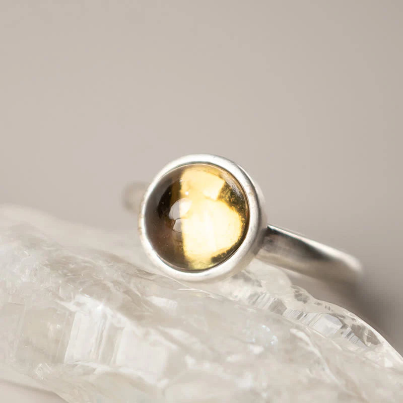 Buddha Stones Natural 925 Sterling Silver Prehnite Citrine Adjustable Happiness Ring