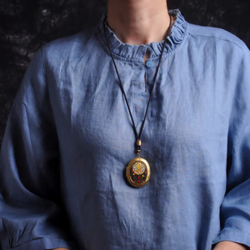 Buddha Stones Copper Kwan Yin Avalokitesvara Zakiram Wealth Pendant Necklace