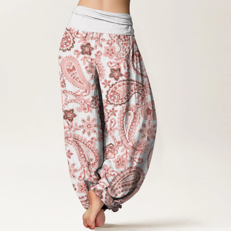 Buddha Stones Cotton Casual Paisley Pattern Women's Elastic Waist Harem Pants