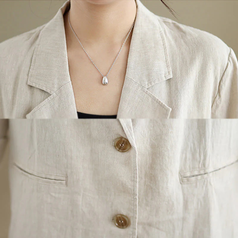 Buddha Stones Spring Solid Color Long Sleeve Cotton Linen Women's Jacket With Pockets