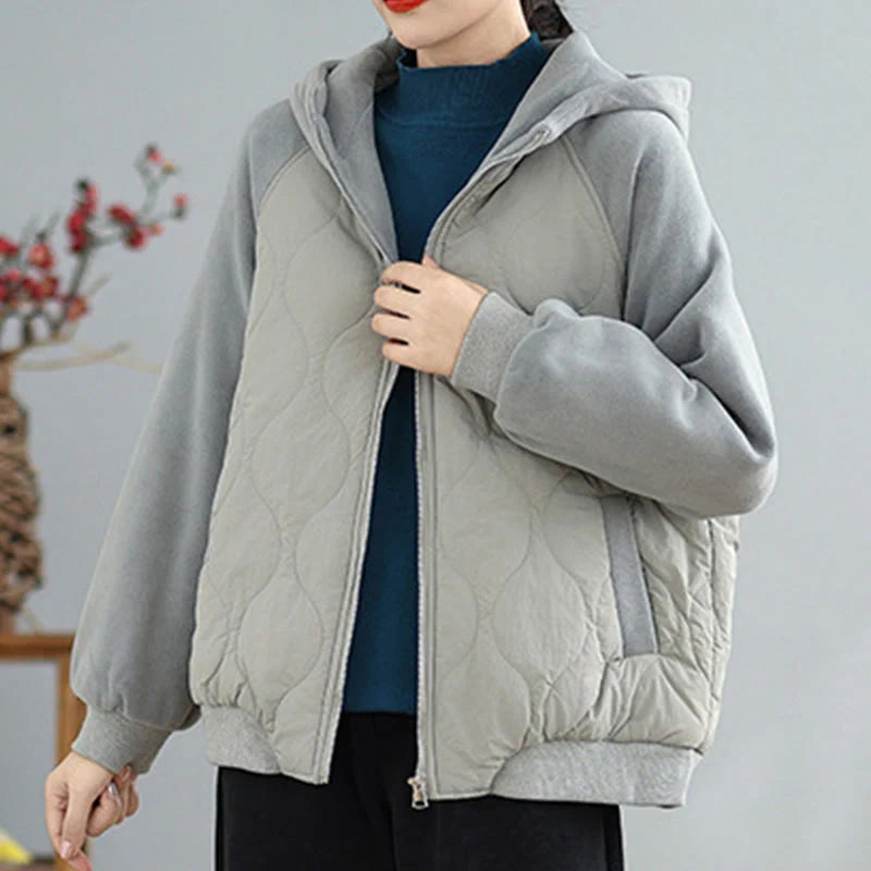 Buddha Stones Women's Long Sleeve Thickened Warm Hood Cotton Jacket With Pockets