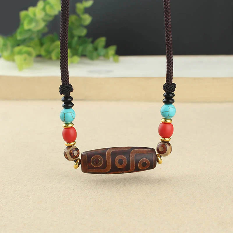 Buddha Stones Tibetan Nine-Eye Dzi Bead Three-eyed Dzi Bead Protection String Necklaces Pendant