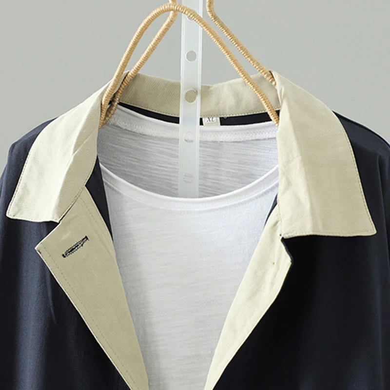 Buddha Stones Fall Lapel Buttons Patchwork Design Women's Cotton Long Sleeve Coat With Pockets