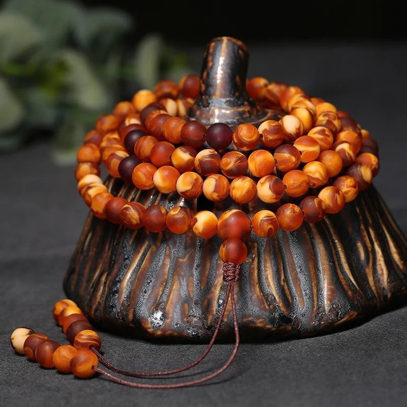 Buddha Stones 108 Tibetan Amber Round Beads Clear Anxiety Mala