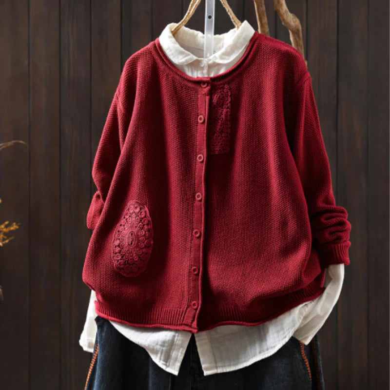 Buddha Stones Fall Floral Buttons Cotton Women's Long Sleeve Knitted Cardigan Sweater
