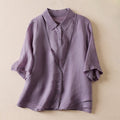 Buddha Stones Retro Plain Fake Two Pieces Button Half Sleeve Design Women's Cotton Linen Shirt