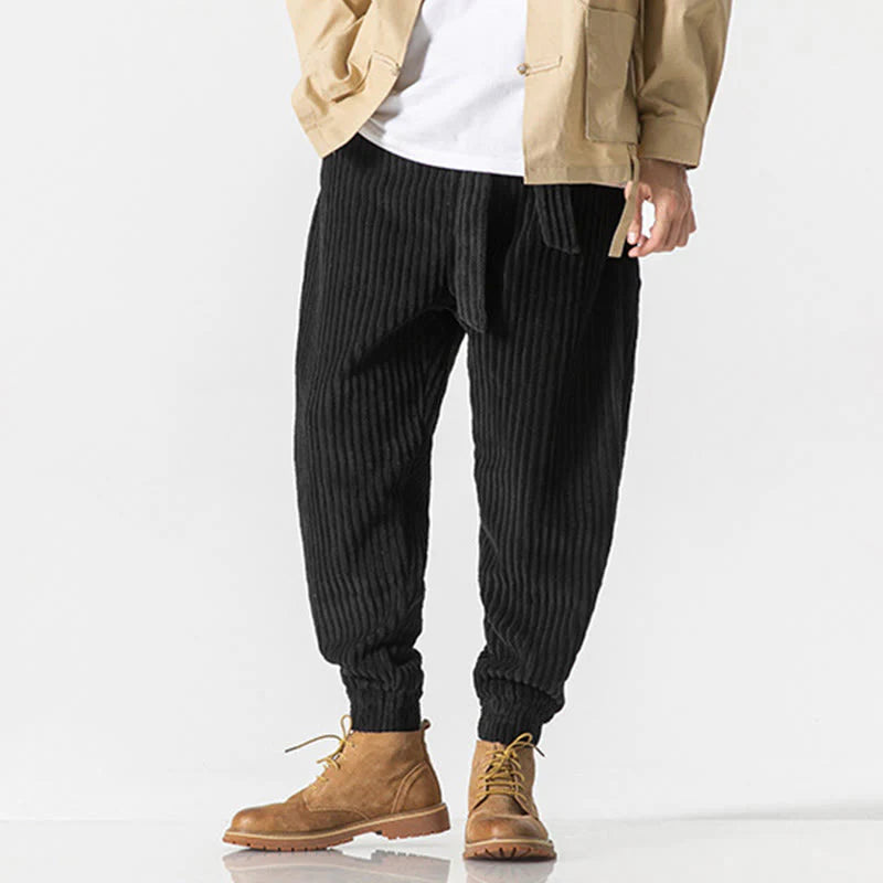 Buddha Stones Winter Solid Color Men's Ankle-Length Corduroy Pants With Pockets