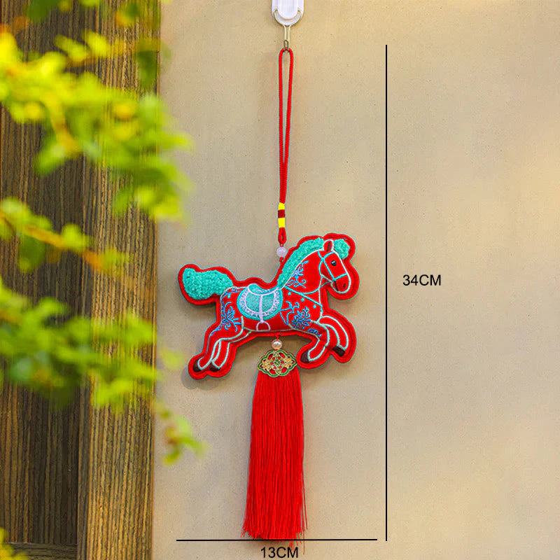 Buddha Stones Year Of The Horse Embroidery Copper Coins Bell Charm Tassel Wealth Success Hanging Decoration