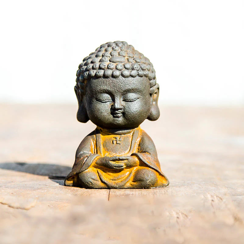 Buddha Stones Small Meditating Buddha Iron Powder Rust Cast Resin Statue Home Decoration