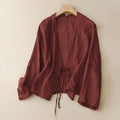 Buddha Stones Summer Plain Long Sleeve Lace-up Open Front Women's Kimono