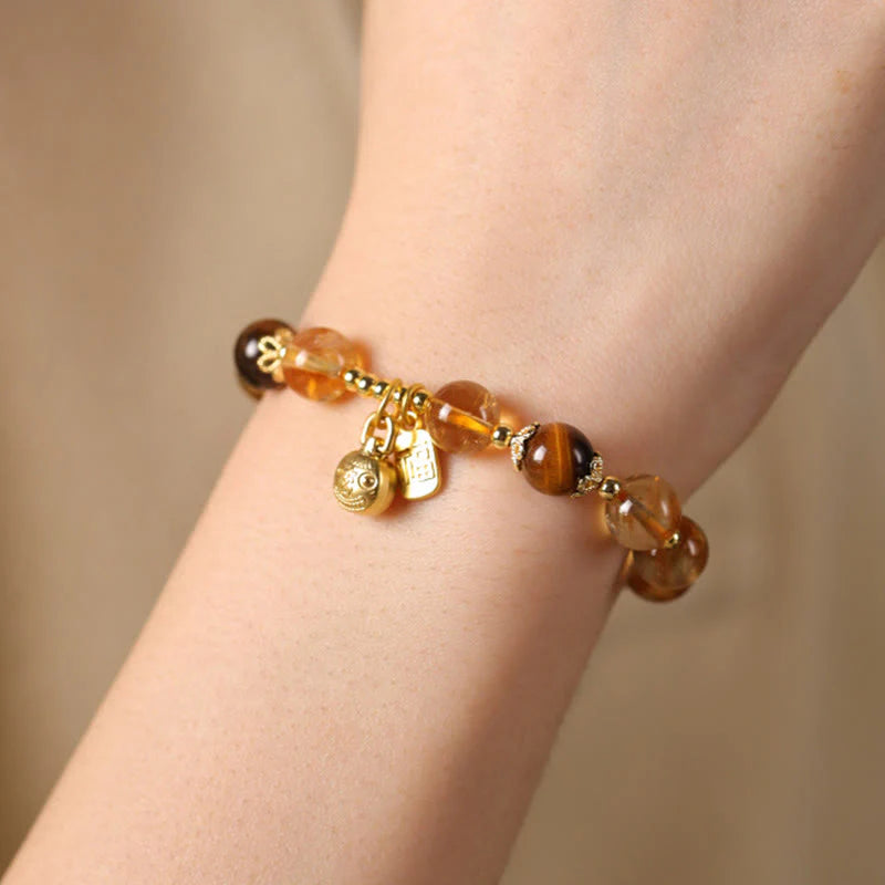 Buddha Stones Natural Citrine Fu Character Lucky Beast Prosperity Bracelet