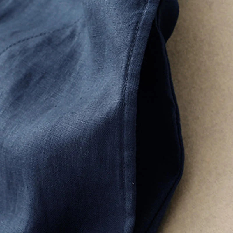Buddha Stones Fall Commute Plain Buttons Design Long Sleeve Cotton Midi Dress With Pockets