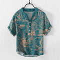 Buddha Stones Cotton Nature Towers Landscape Pattern Men's Short Sleeve Half Button Shirt