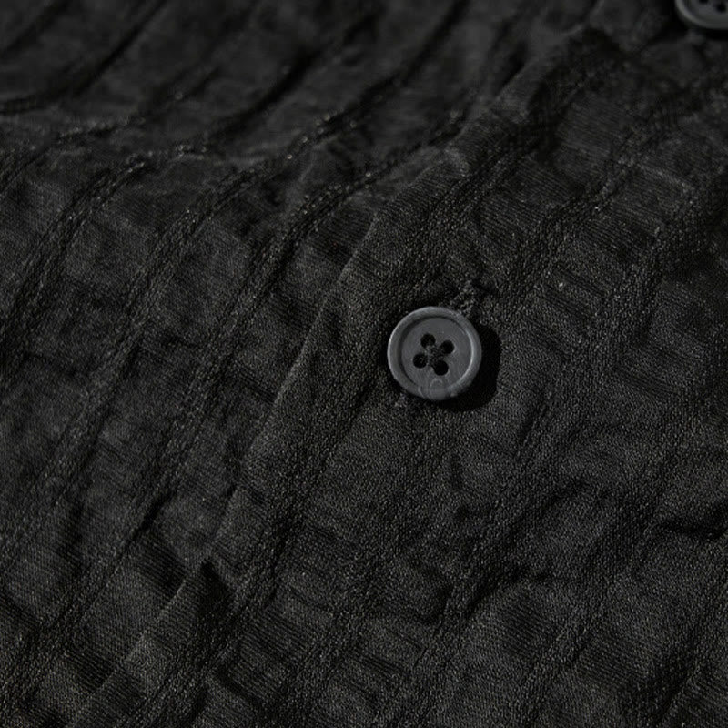 Buddha Stones Summer Solid Breathable Men's Buttons Short Sleeve Tencel Shirt