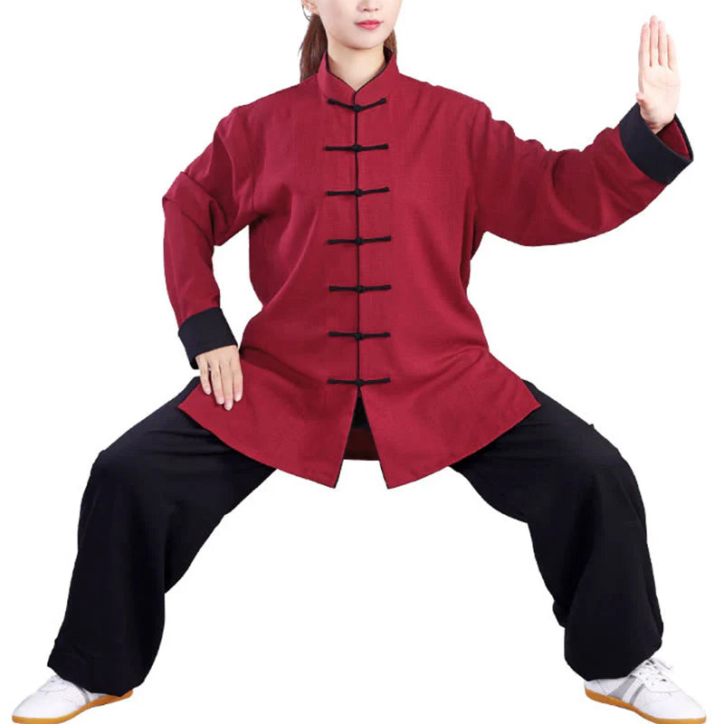 Buddha Stones 2Pcs Fall Winter Frog-Button Tai Chi Meditation Qigong Zen Practice Unisex Cotton Linen Clothing Set (Extra 30% Off | USE CODE: FS30)