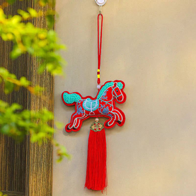 Buddha Stones Year Of The Horse Embroidery Copper Coins Bell Charm Tassel Wealth Success Hanging Decoration
