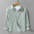 Buddha Stones Casual Solid Buttons Down Decorative Pocket Men's Stand Collar Long Sleeve Cotton Shirt