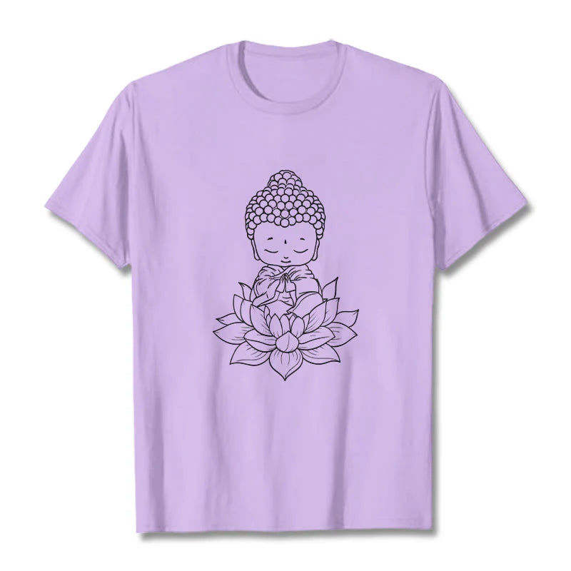 Buddha Stones Peaceful Buddha Lotus Flower Pattern Tee T-shirt