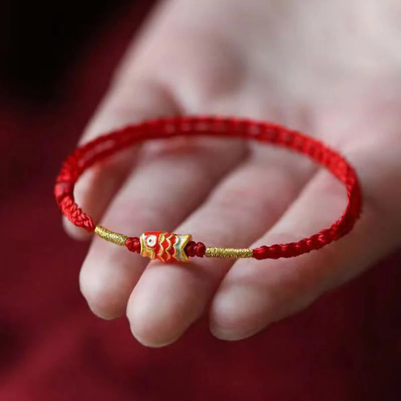 Buddha Stones Koi Fish Handmade Braided Red String Bracelet