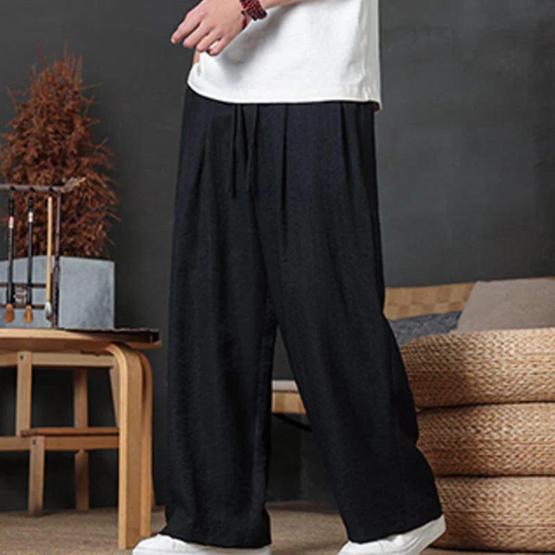 Buddha Stones Casual Plain Color Drawstring Design Men's Pants With Pockets