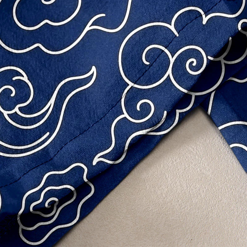 Buddha Stones Pure Cotton Casual Auspicious Cloud Pattern Women's Elastic Waist Pants With Pockets