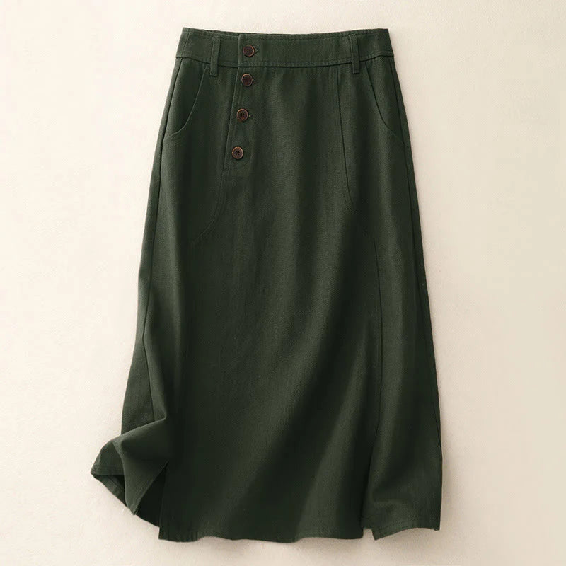 Buddha Stones Women's Plain Cotton Skirt With Pockets