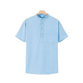 Buddha Stones Solid Color Polo Plaid Half Buttons Men's Short Sleeve Shirt