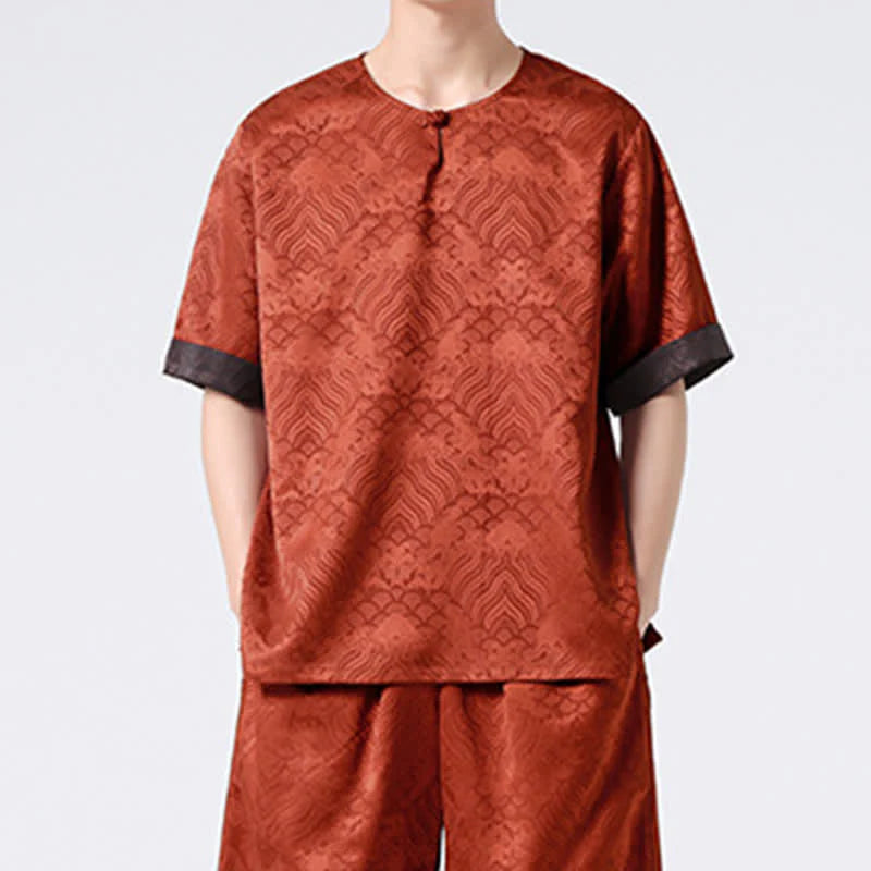 Buddha Stones Summer Retro Crackle Auspicious Cloud Pattern Short Sleeve Men's T-shirt