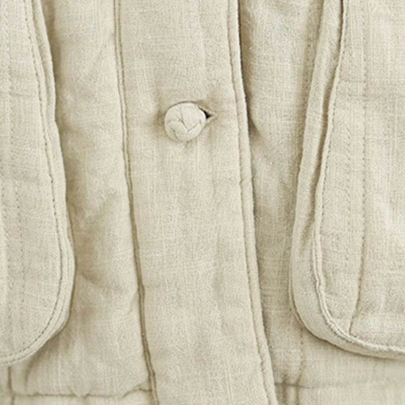 Buddha Stones Winter Solid Long Sleeve Cotton Women's Thermal Jacket With Pockets