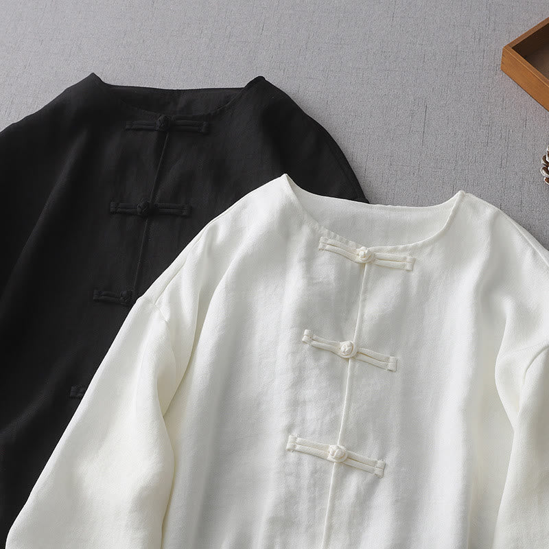 Buddha Stones Solid Color Button Long Sleeve Women's Shirt