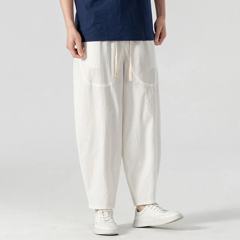 Buddha Stones Spring Fall Solid Color Drawstring Men's Ankle-Length Harem Pants With Pockets