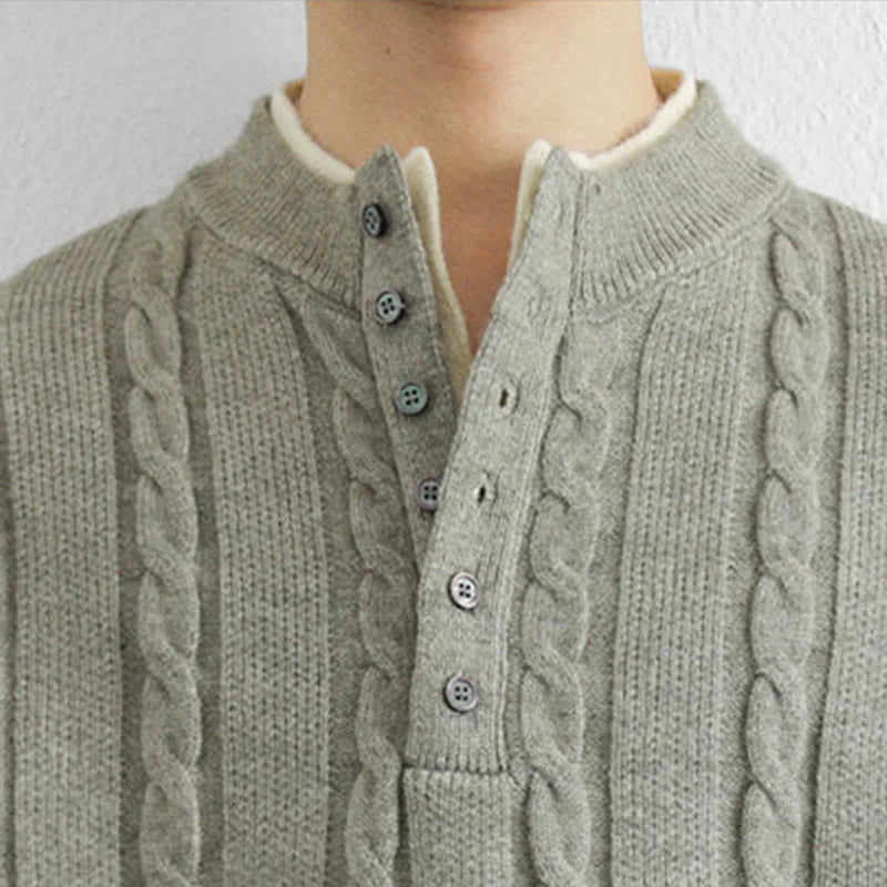 Buddha Stones Winter V-Neck Buttons Twisted Design Warm Men's Long Sleeve Knitted Sweater