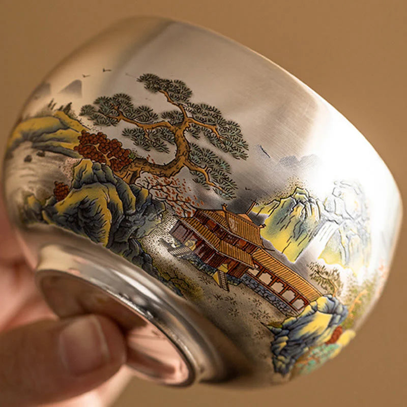 Buddha Stones Fish Lotus Seaweed Valley Mountains Pine Tree Dragon Teacup Kung Fu Tea Cup With Gift Box