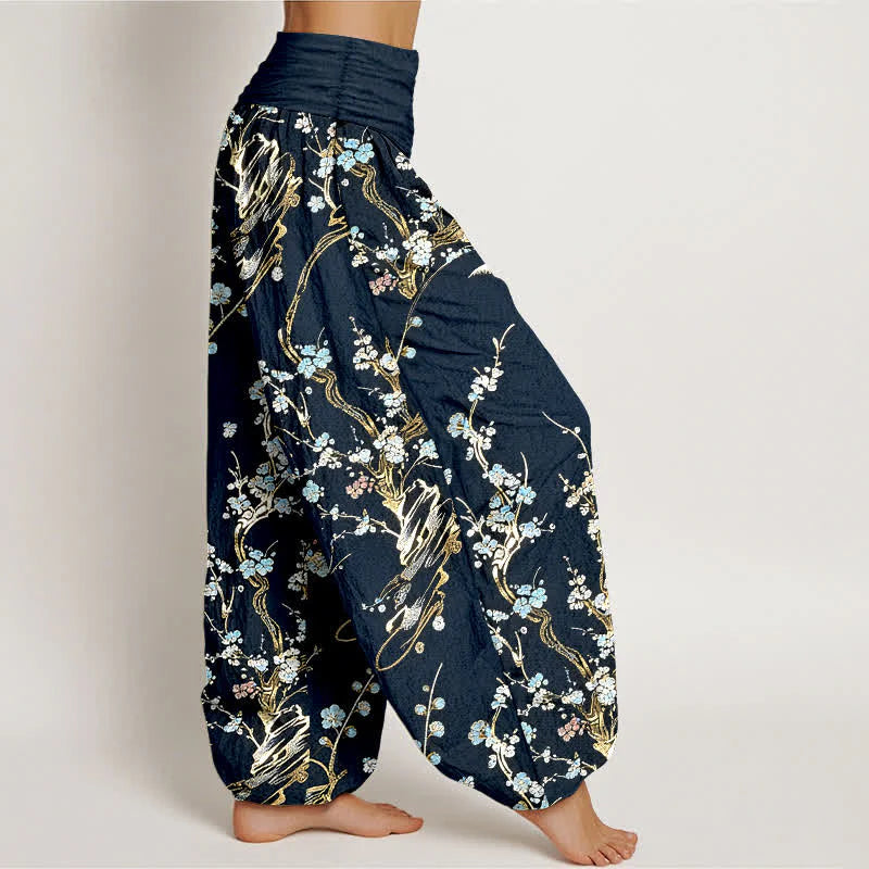 Buddha Stones Pure Cotton Plum Blossom Branches Elastic Waist Women's Harem Pants
