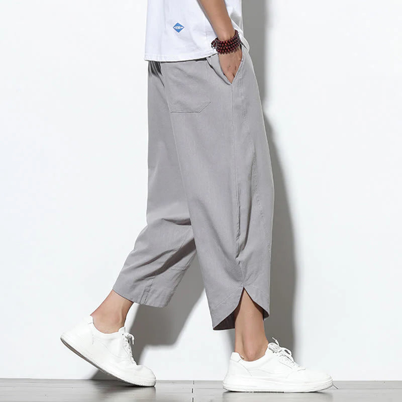Buddha Stones Casual Summer Drawstring 7-8 Length Linen Men's Harem Pants With Pockets