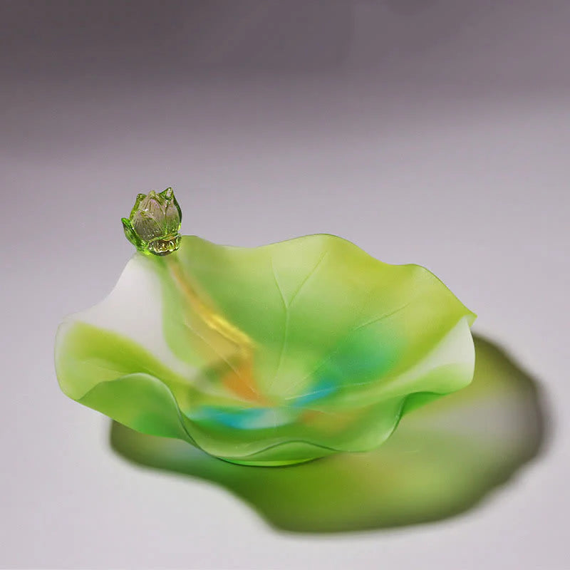 Buddha Stones Feng Shui Lotus Handmade Liuli Crystal Art Piece Home Office Offering Decoration