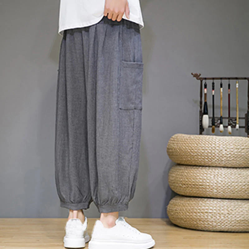 Buddha Stones Casual 7-8 Length Cropped Men's Harem Pants With Side Pockets