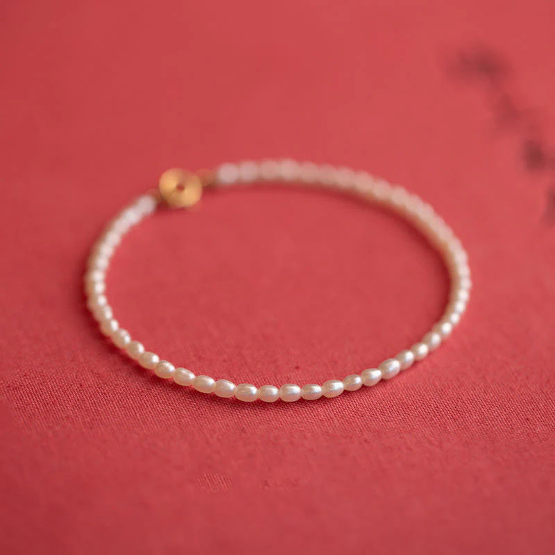 Buddha Stones 2mm Natural Pearl Ultra-thin Beads 14k Gold Plated Copper Wisdom Bracelet