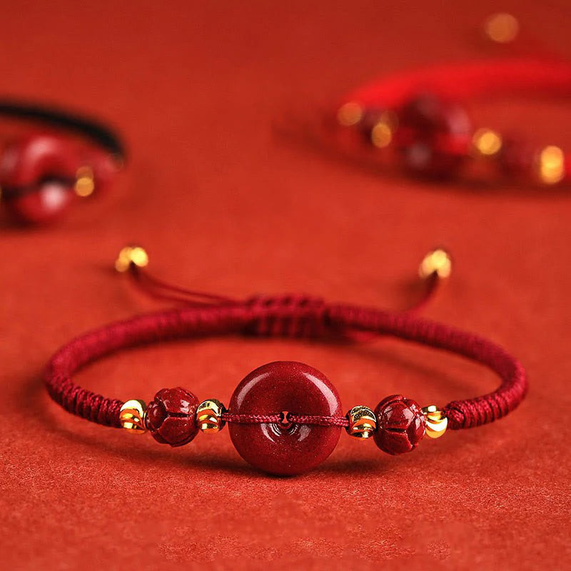 Buddha Stones Handmade Lotus Cinnabar Peace Buckle Blessing Braid Bracelet (Extra 35% Off | USE CODE: FS35)