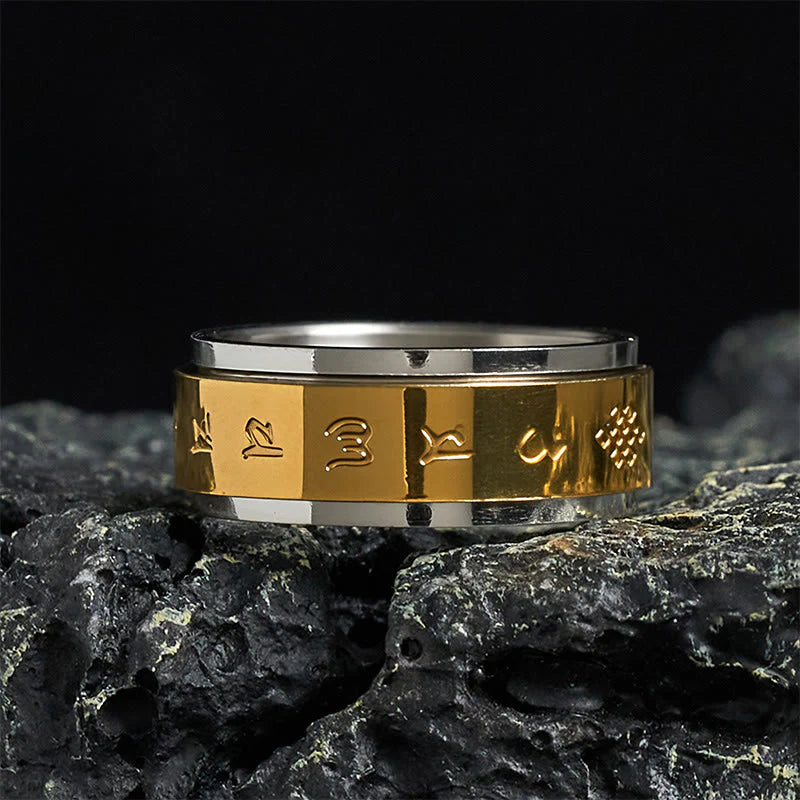 Buddha Stones Tibetan Scriptures Om Mani Padme Hum Titanium Steel Peace Ring