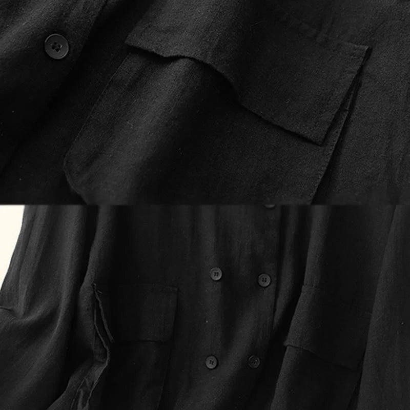 Buddha Stones Double‑Breasted Design Long Sleeve Women's Cotton Jacket With Pockets