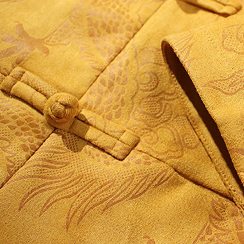 Buddha Stones Bamboo Dragon Frog-Button Desgin Long Sleeve Men's Jacket