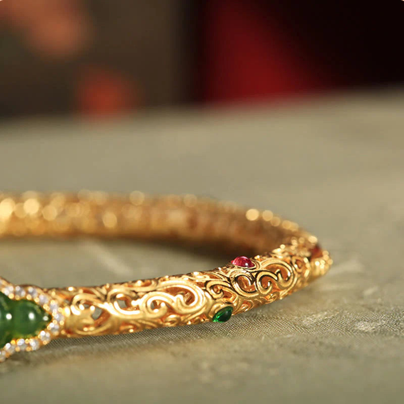 FREE Today: Healing and Harmony Cyan Jade Copper Plated Gold Auspicious Clouds Gourd Bracelet Bangle