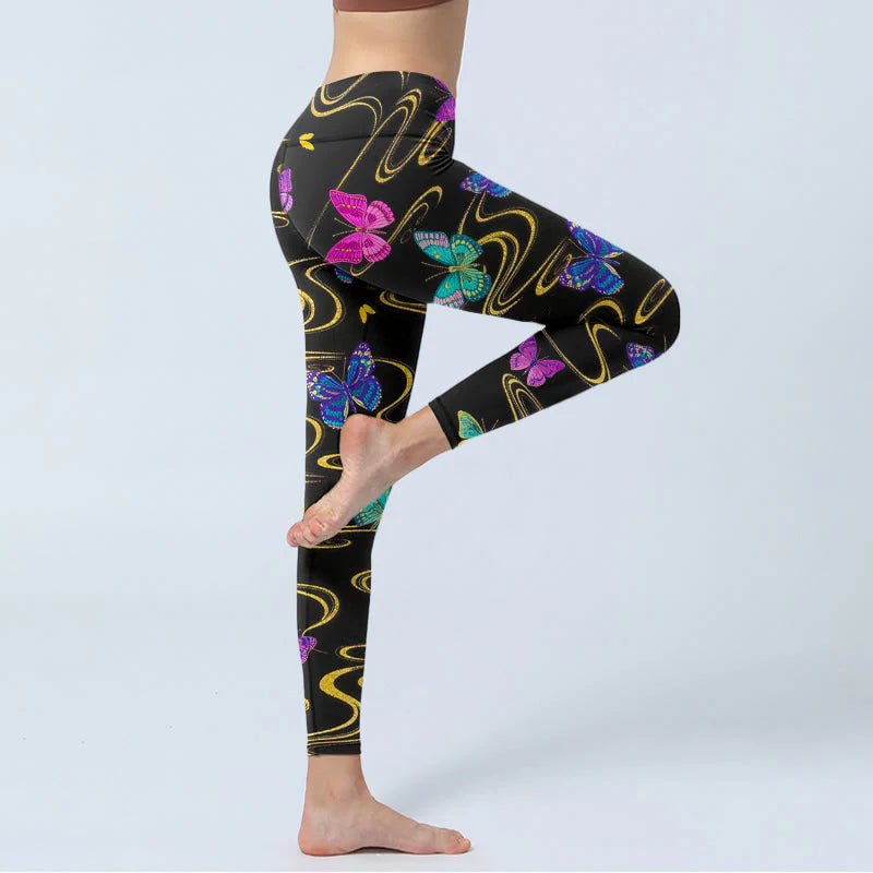 Buddha Stones Gorgeous High Contrast Butterfly Pattern Print Gym Leggings Women's Yoga Pants