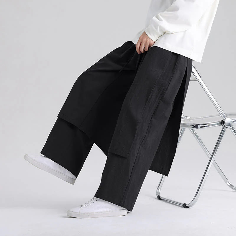 Buddha Stones Plain Patchwork Design Men's Cotton Pants With Pockets
