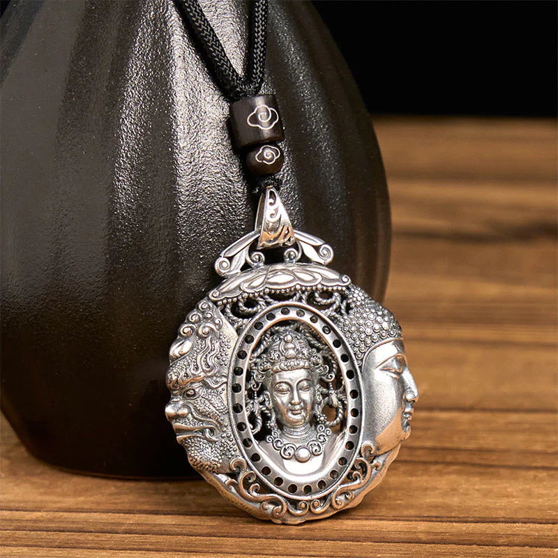 Buddha Stones Copper Buddha Devil Pattern Serenity Pendant Necklace